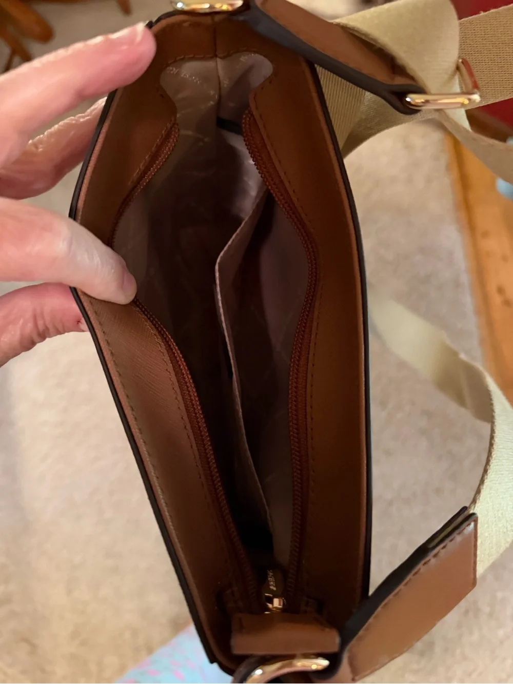 Michael Kors Tan Leather Messenger Crossbody with Gold Logo